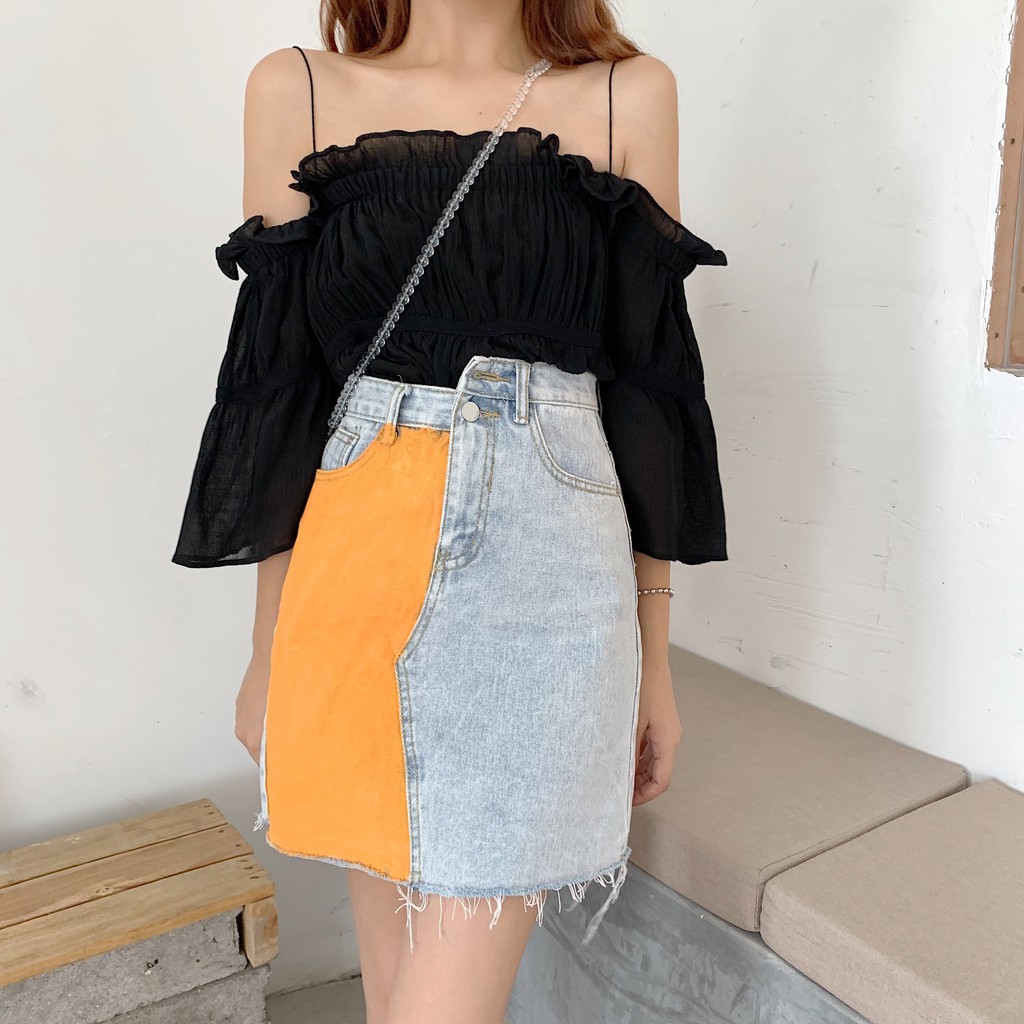 Chân váy jean chữ a mini Emilyshop