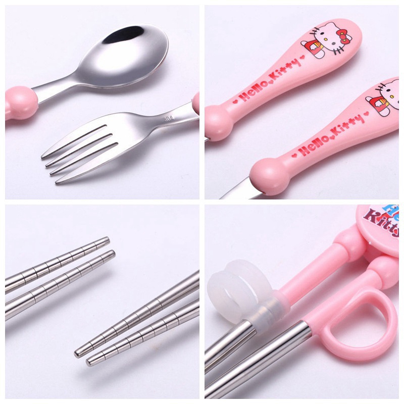 Set thìa nĩa và đũa tập ăn cho bé bằng thép không gỉ 304