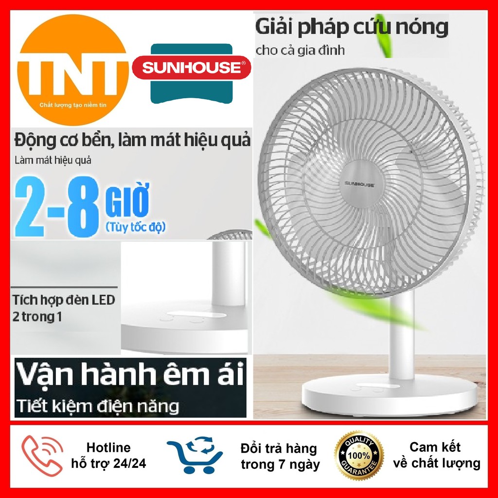 Quạt Tích Điện, Quạt Sạc Sunhouse SHD7115 Tích Hợp Đèn Ngủ