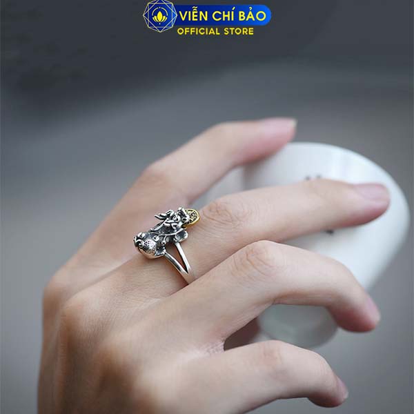 Nhẫn bạc nữ Tỳ Hưu Chiêu Tài ngậm đồng xu bạc Thái 925 thời trang phụ kiện trang sức nữ Viễn Chí Bảo N000517