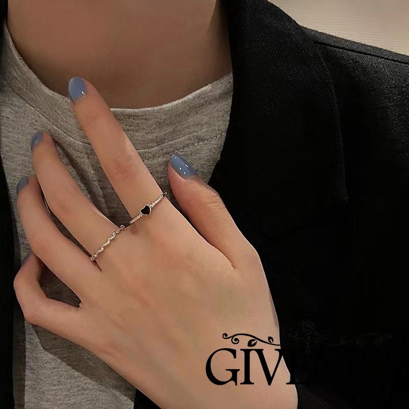 Bộ nhẫn đeo tay đính đá zircon đen thời trang cá tính cho nữ