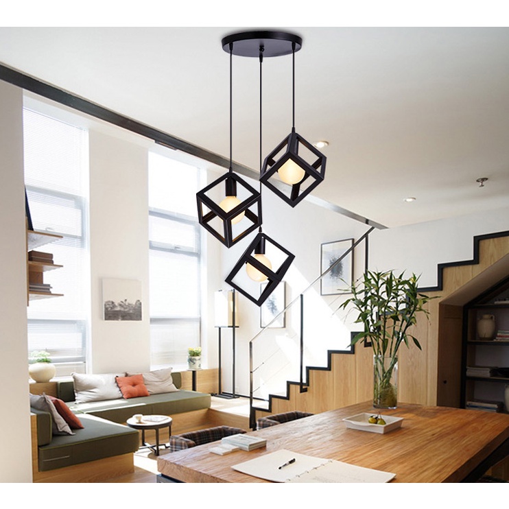 Đèn thả sắt hình khối hình học kèm bóng bulb