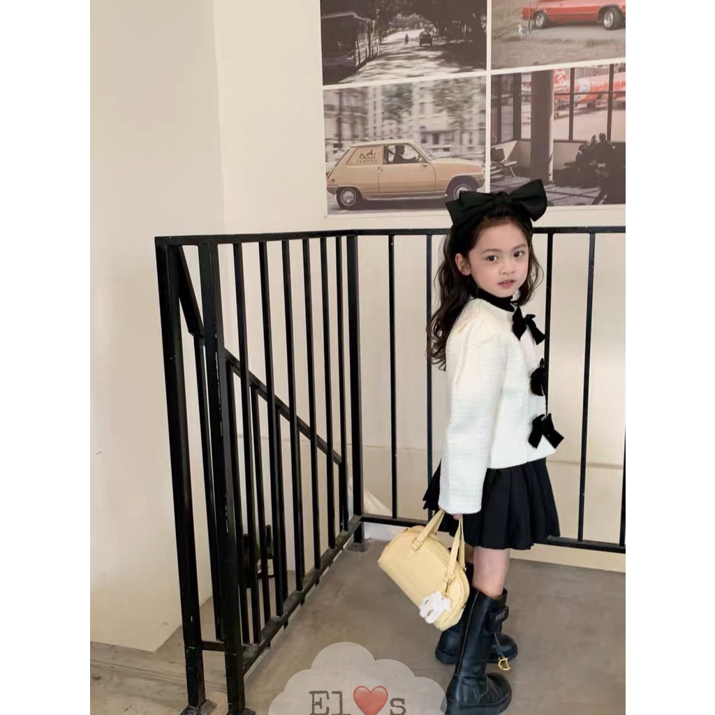 Váy bé gái - Set áo dạ nơ điệu mix chân váy thô mềm phồng kiểu cách cho bé gái