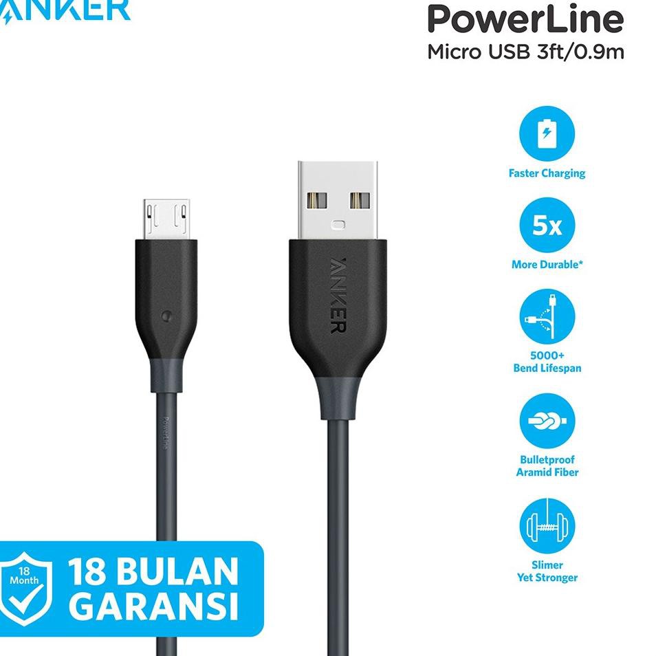 ANKER Dây Cáp Sạc Micro Usb 3ft / 0.9m - A8132