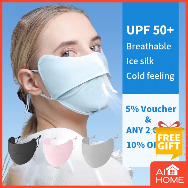 Khẩu Trang Chống Nắng Chống Tia UV Bảo Vệ Mắt Màu Trơn Vải Lụa Lạnh Có Thể Giặt Cho Nam Và Nữ