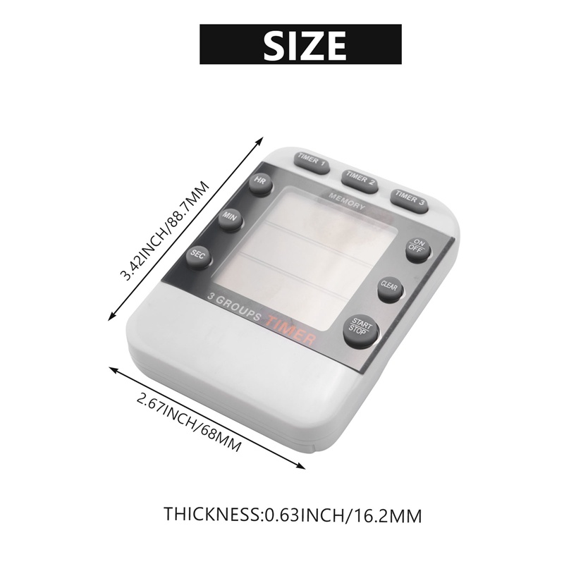 Hẹn giờ kỹ thuật số 100 giờ Ba lần đếm ngược Đồng hồ đếm ngược Hẹn giờ nấu ăn trong bếp Hẹn giờ nấu ăn với màn hình LCD Giá đỡ nam châm báo động lớn