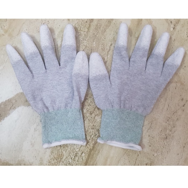 Găng tay lao động phòng sạch phủ PU cacbon đầu ngón ESD chống tĩnh điện
