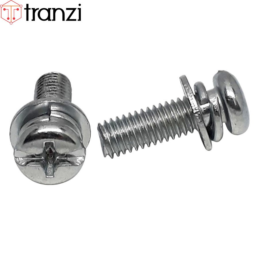 Vít bake kèm long đen phẳng vênh đầu cầu mạ kẽm trắng M5x16 - túi 50 cái