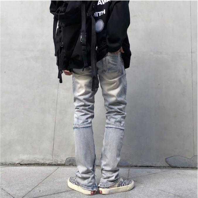 [sale xả kho] Quần jean ống suông nam khóa zip ống rách gối màu xanh bạc nhạt đẹp mới hà nội hcm 8041 Pon.mens