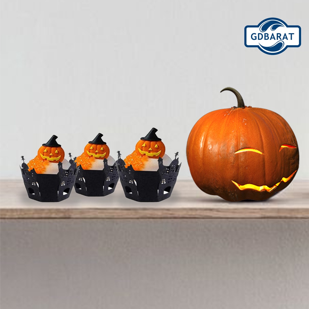 Set 12 Giấy Gói Bánh Cupcake Màu Đen Dùng Để Trang Trí Halloween