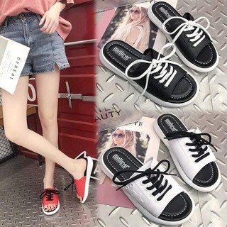 Dép nữ quai ngang phối dây buộc - Dép dây nữ giả giày thể thao nhiều màu sắc