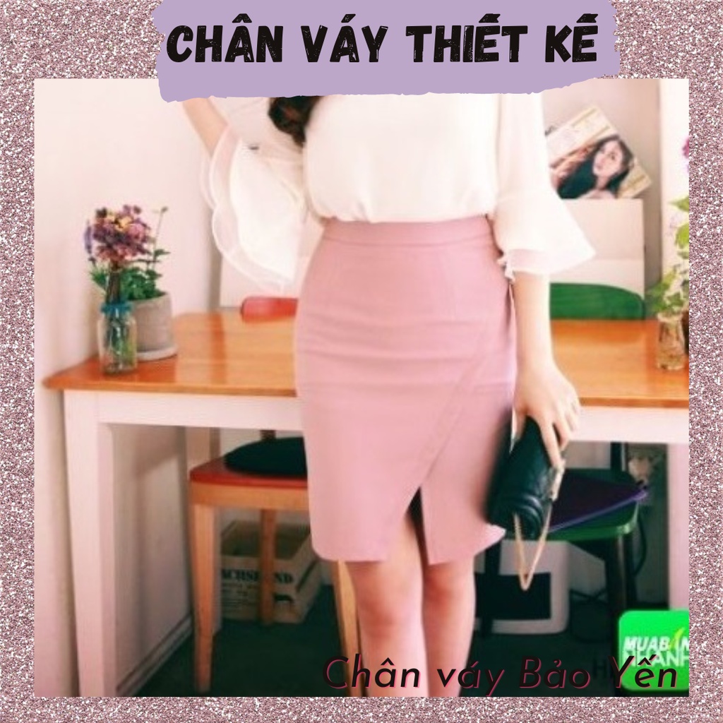 Chân váy đắp tà màu hồng phấn dài 50cm - M54