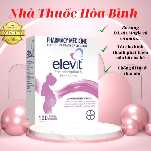 Vitamin tổng hợp Elevit Bầu,Hàng Úc 100 viên bổ sung Vitamin C, D3, Axit Folic cho mẹ bầu, mẹ sau sinh-Hàng date mới