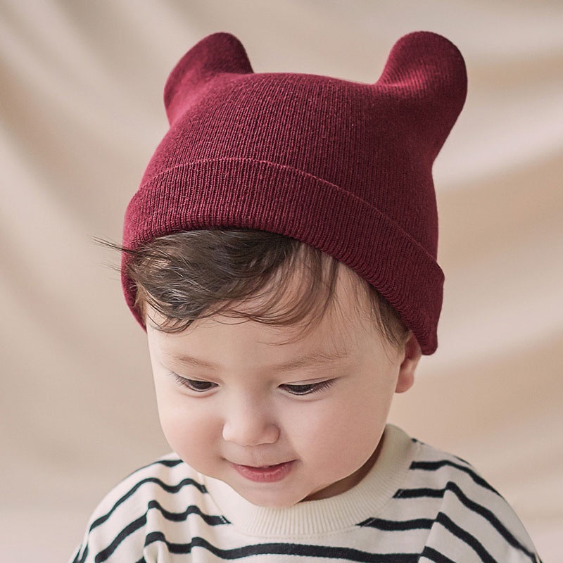 Dễ Thương Mũ Beanie Dệt Kim Màu Trơn Giữ Ấm Mùa Thu Đông Cho Bé