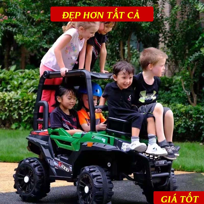 Xe Ô Tô Điện Trẻ Em 708 2 Chỗ Ngồi Siêu Chất, Tải Trọng Lớn >50kg, Nhựa Cực Bền Có Mái Che, Tay Lái Lệch