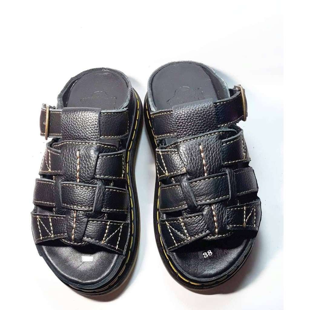 Dép Nam quai ngang Doctor Dr.Martens da bò cao cấp hàng VNSX - Đế Lót Da Bò - Mã D2