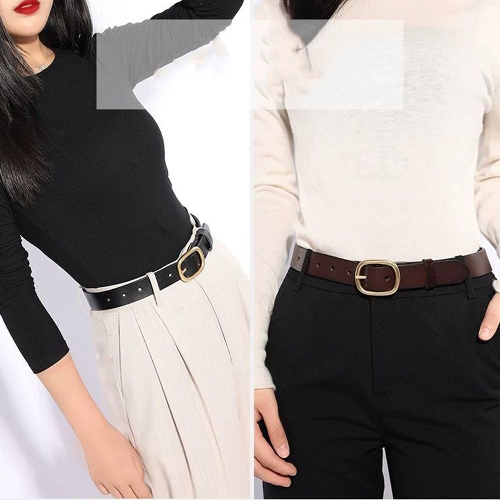 Thắt lưng da PU bản nhỏ phối khóa kim loại hình oval phong cách Hàn Quốc cổ điển sang trọng cho nữ