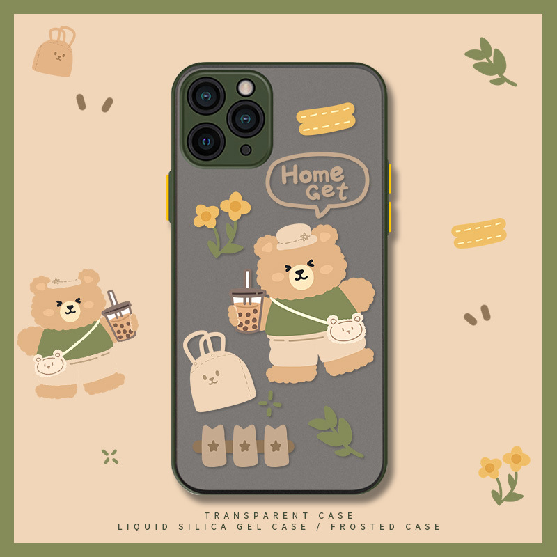 Cute Gardener Bear Shockproof TPU Phone Case for IPhone 11 Pro Max XR/XS/X Full-Coverd Anti-Scratch Protective Rubik's Cube Soft Case for IPhone 7 8 Plus 6 6S