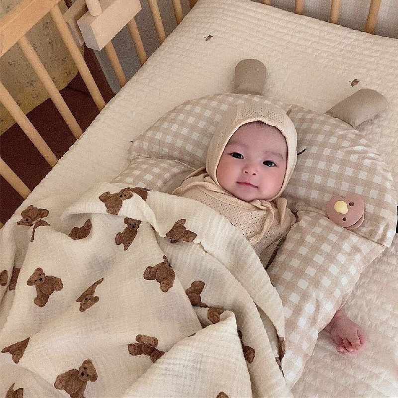Chăn Quấn Em Bé Chất Liệu Cotton Thoáng Khí Phong Cách Hàn Quốc