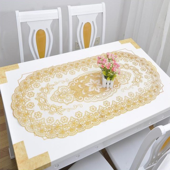 Khăn Trải Bàn Ăn Viền Vàng Hoa Ren 110x50cm