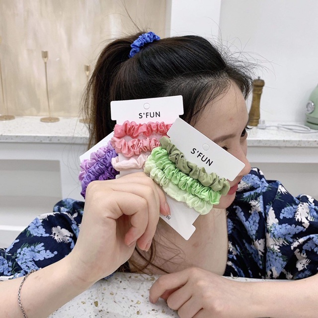 Set 3 chiếc chun cột tóc Scrunchies mini