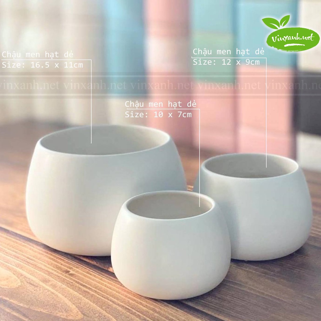 Chậu sứ trồng cây để bàn men mát Bát Tràng [IN HÌNH VẼ CHỮ THEO YÊU CẦU]-Mẫu hạt dẻ