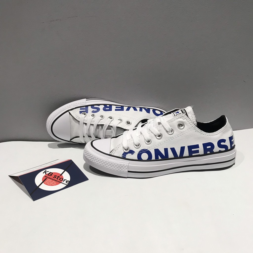 Giày Converse wordmark trắng chữ xanh cổ thấp