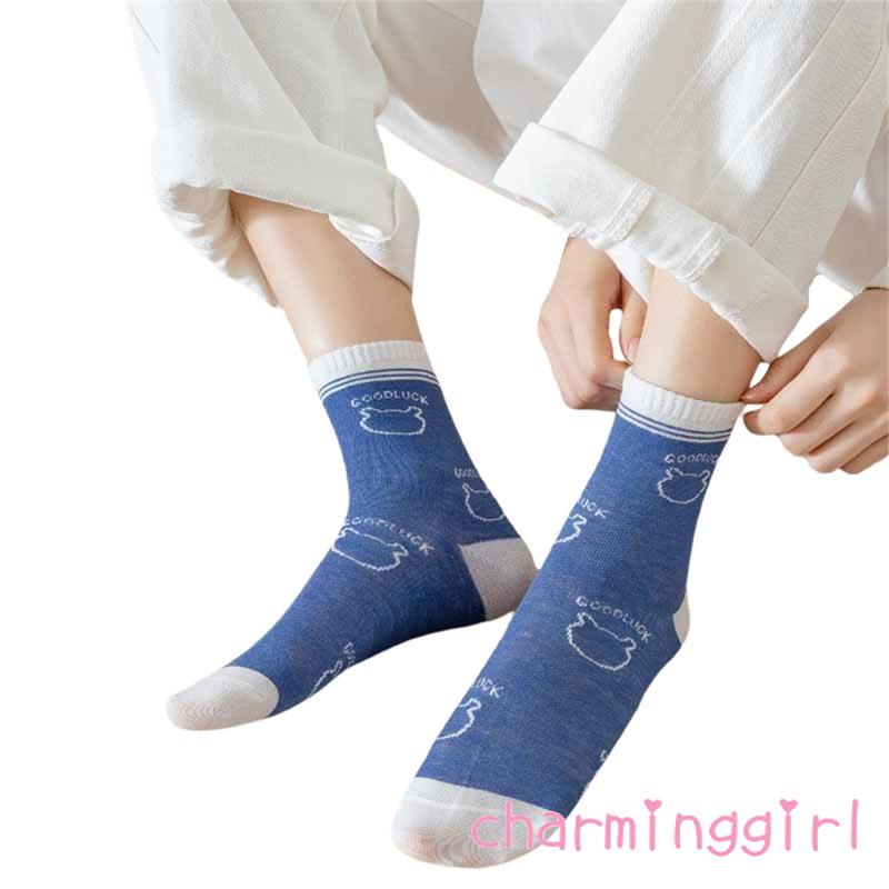 Vớ dệt kim thoáng khí chống trượt in họa tiết hoạt hình dễ thương cao cấp cho nữ