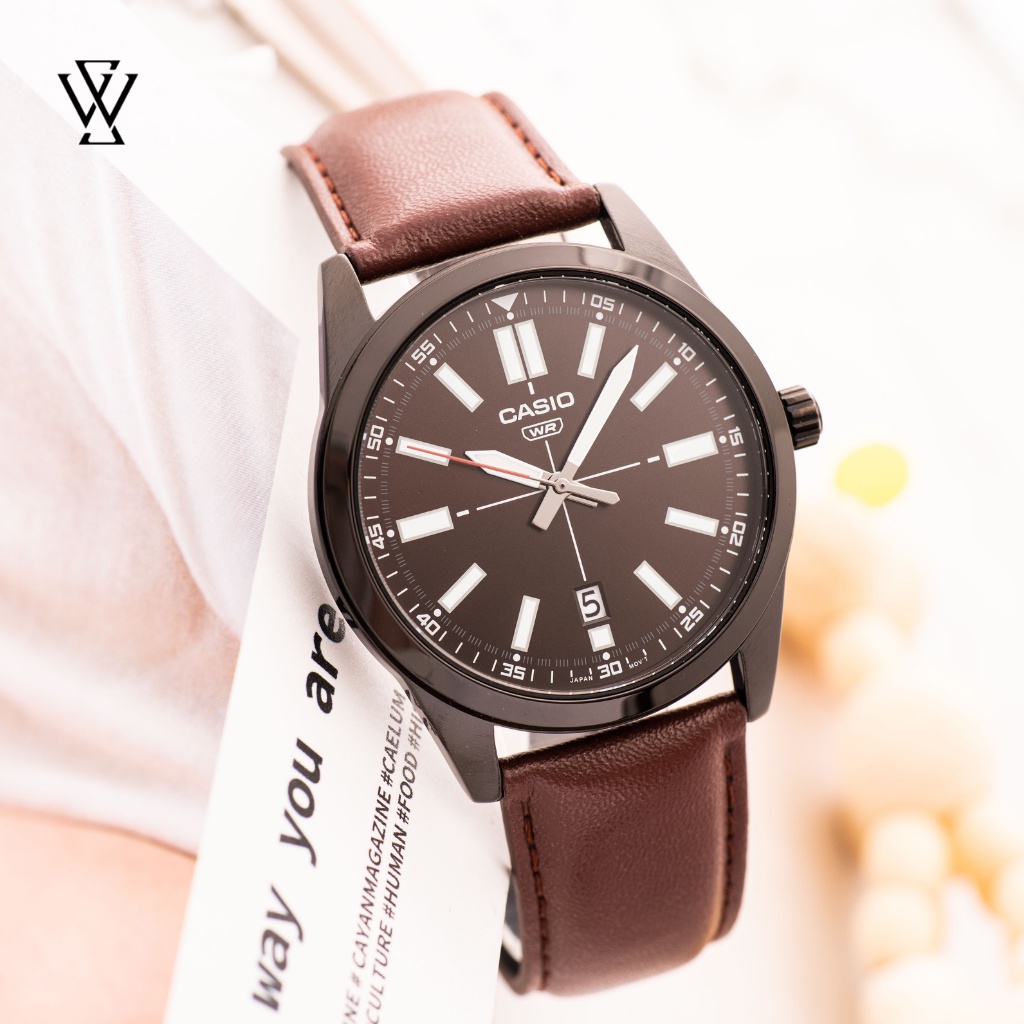 Đồng Hồ Quartz Nam Casio WATCHSTORE MTP-VD02BL-5EUDF Thiết Kế Kính Khoáng 41mm, Dây Đeo Da Và Vỏ Thép Không Gỉ