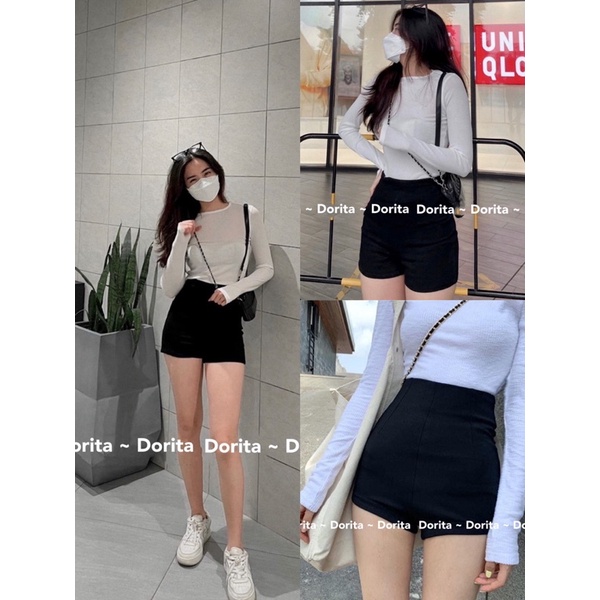 Quần short Idol thô chéo dáng ôm cạp cao kéo khoá sau lưng, Quần Short lưng cao Hàn Quốc