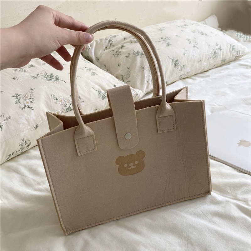 Túi Xách Vuông Hình Gấu Bear Chất Nỉ Nhiều Màu Kute- Túi Gấu Vuông Du Lịch Size 40cm