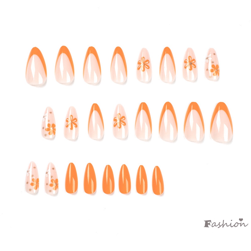 Set 24 Móng Tay Giả Màu Trắng Cam Thời Trang Dành Cho Nữ