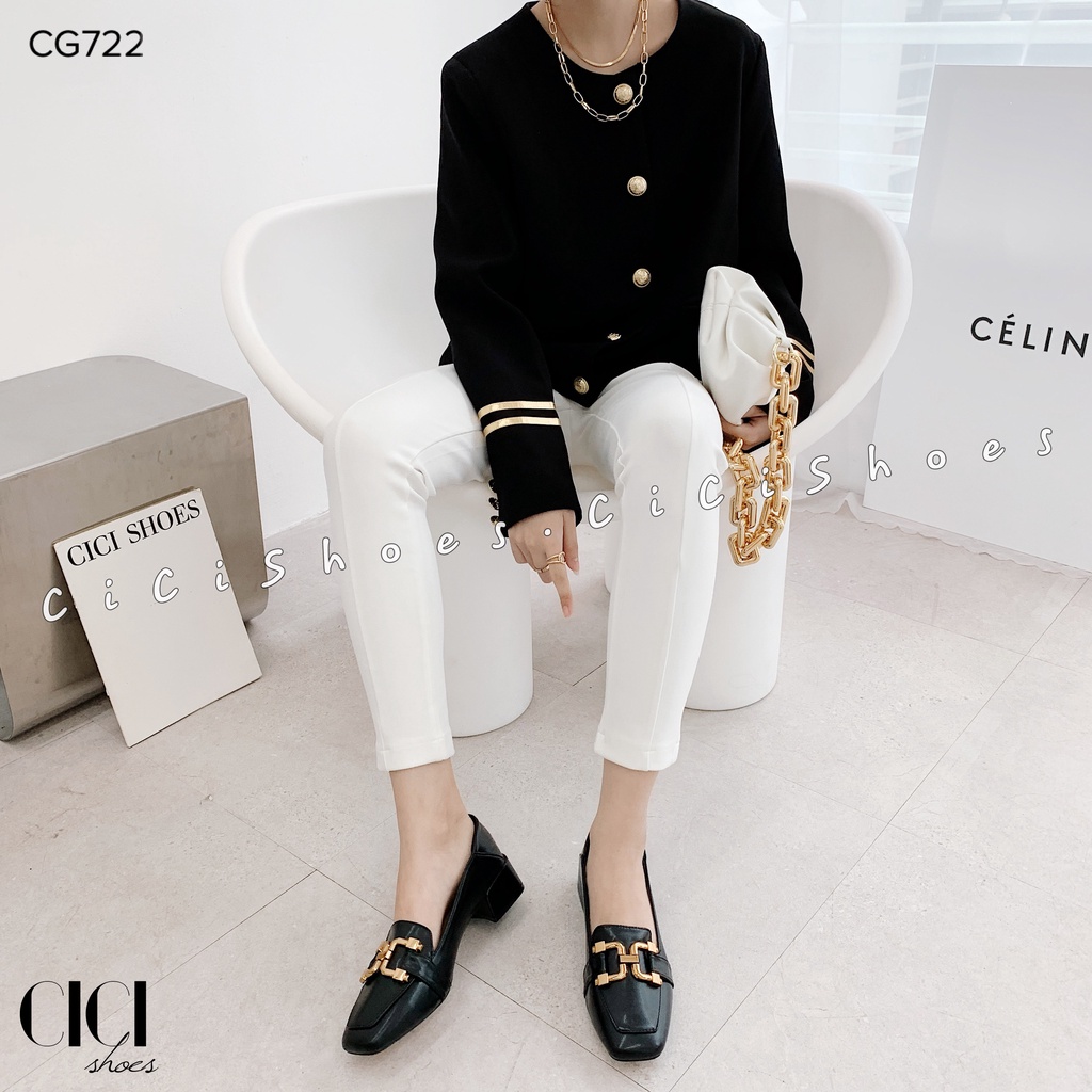 Giày cao gót nữ CiCi Shoes gót vuông 3cm, giầy lười khoá móc câu đồng - CG722