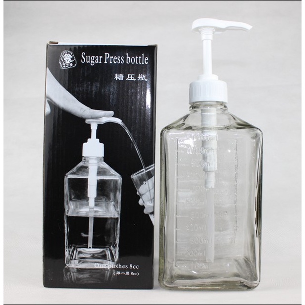 Bình Thủy Tinh Chứa Sirô 1100ml - Bình Bơm Sirup Bằng Nhựa 1600ml Có Vòi Pumb 10cc