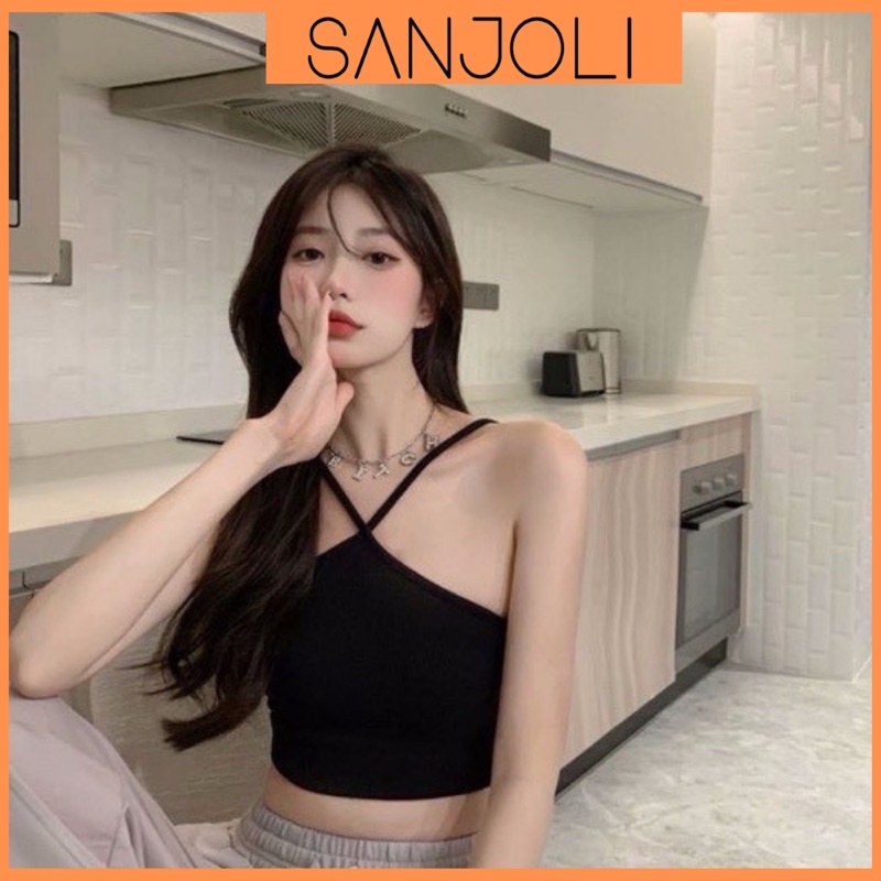 Áo 2 Dây SANJOLI Áo Croptop Chữ V Đan Chéo Chất Thun Gân AO066