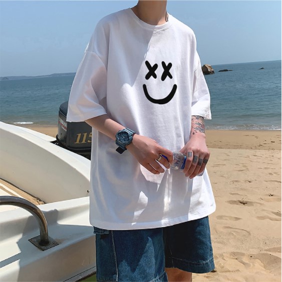 Áo thun nam nữ form rộng unisex, áo phông cotton tay lỡ phong cách Mặt Cười Nhỏ