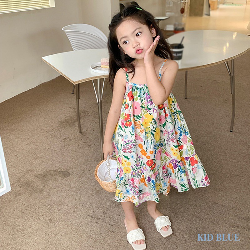 Đầm Công Chúa Hai Dây In Hoa Phong Cách Hàn Quốc Thời Trang Mùa Hè Cho Bé Gái