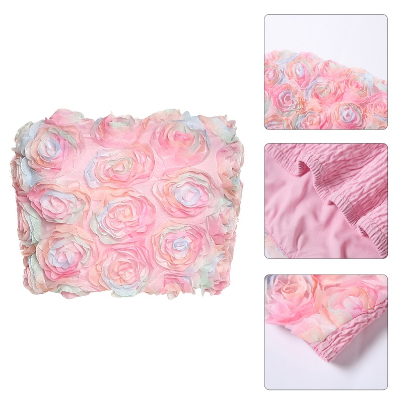 Brroa Áo Ống Trễ Vai Không Dây Dạng Lưới Họa Tiết Hoa Hồng 3D Gợi Cảm Mùa Hè Cho Nữ