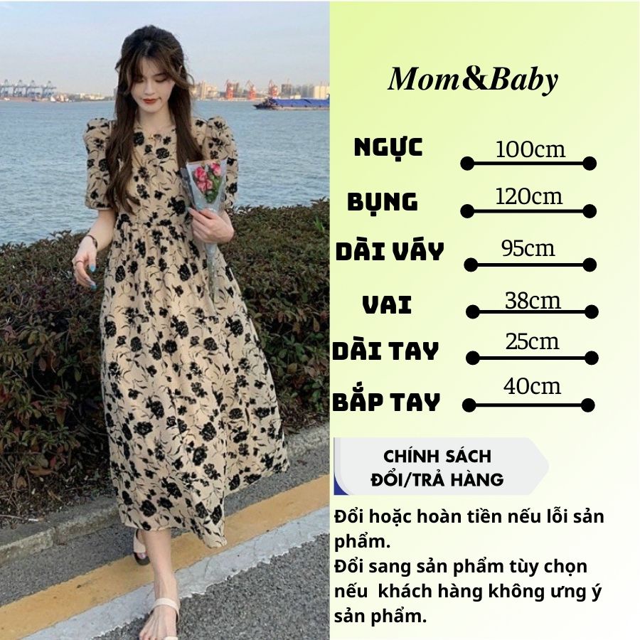 Váy Bầu Hoa Nhí Tay Bồng Dáng Suông Xòe M583 Mom and Baby Đầm Bầu Hè Cộc Tay Công Sở Đi Chơi Đi Làm