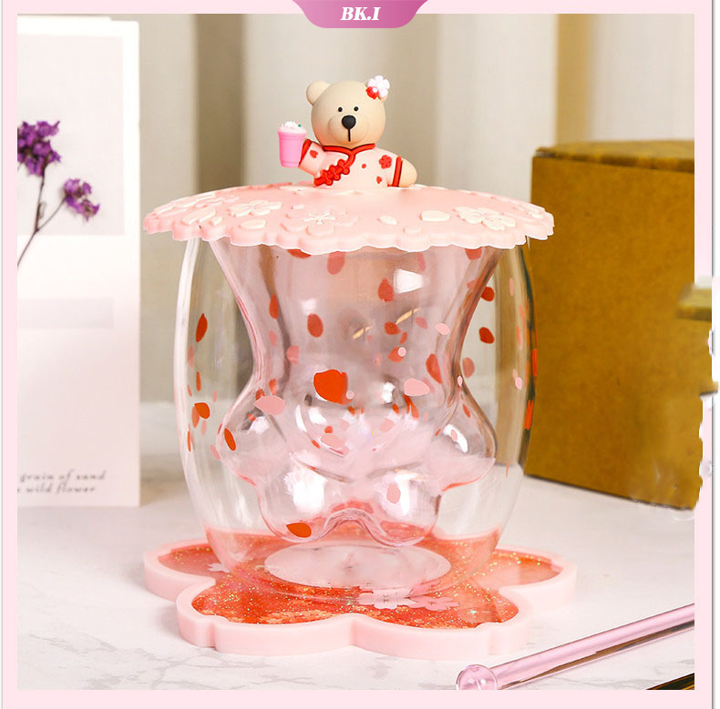 Cốc Nước Thủy Tinh Hình Bàn Chân Mèo Họa Tiết Ngôi Sao Dễ Thương