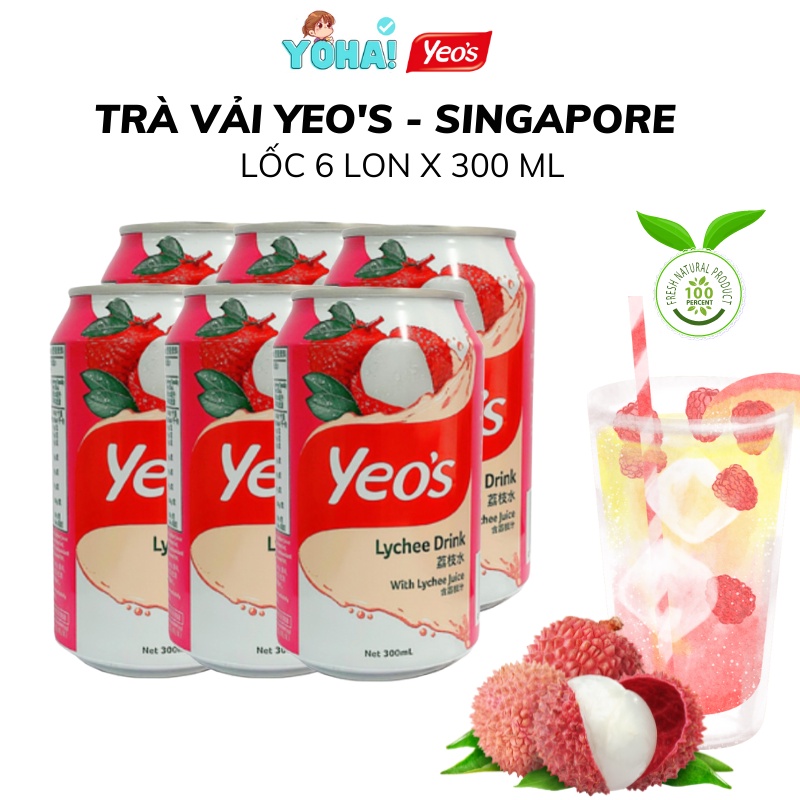 ✅ Lốc 6 Lon Nước Trái Vải Yeo's (6 Lon x 300ml) - Thương hiệu Singapore