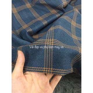 Vải Text kẻ Xanh Nâu may Váy Vest Blazer