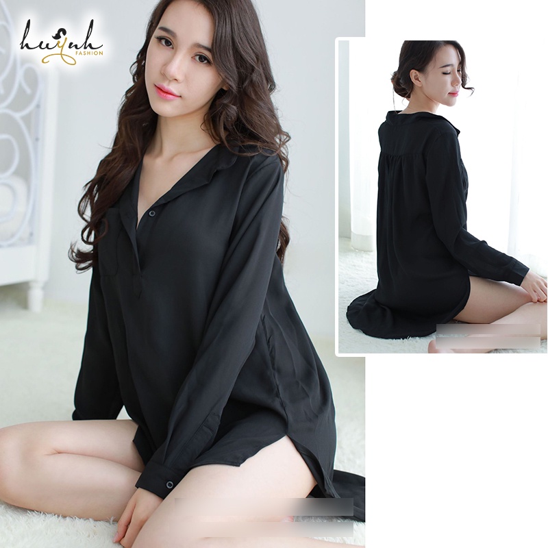 Áo Sơ Mi Ngủ Voan Dài Tay Quyến Rũ - N92