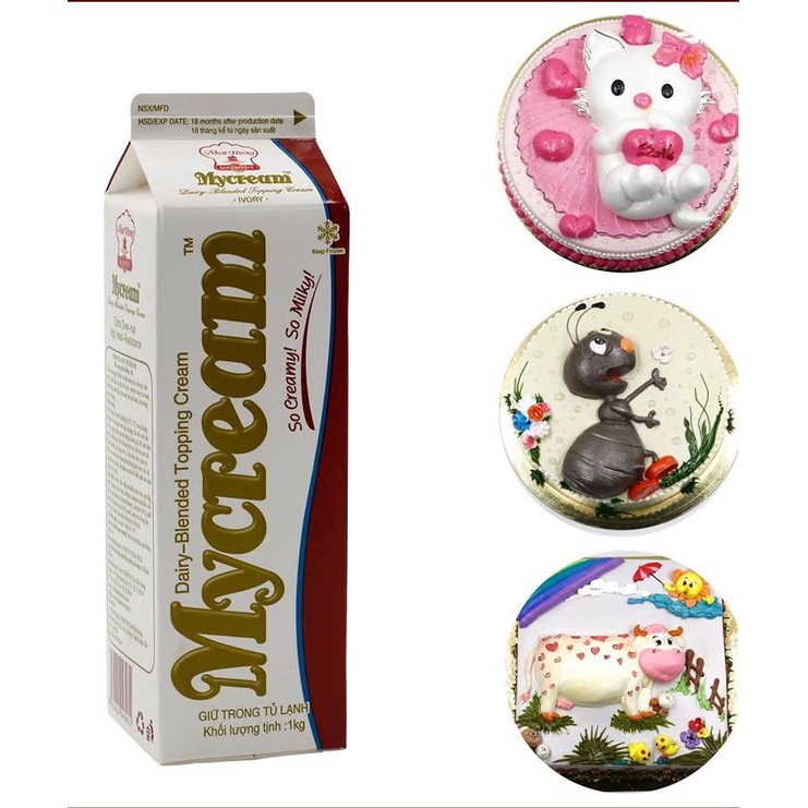 1 thùng Kem Trang Trí Bánh Kem MyCream Ngà 1Kg 12 Hộp