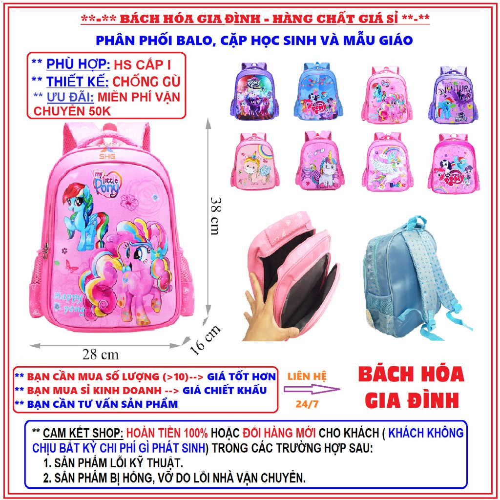 (MUA LẺ GIÁ SỈ) BALO HỌC SINH TIỂU HỌC 2 NGĂN LỚN PONY, ELSA, KITTY CHO BÉ GÁI