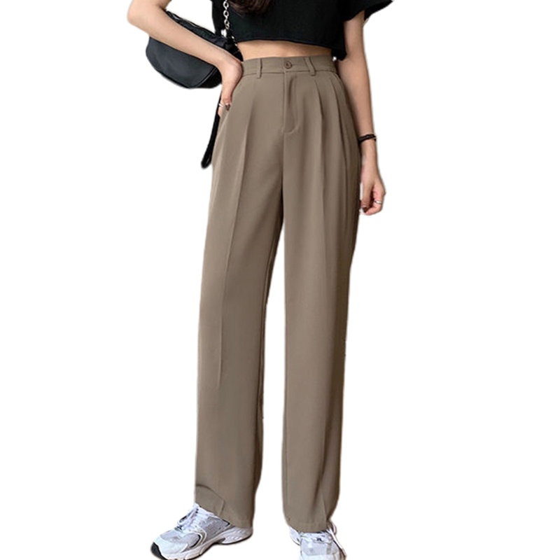 Quần ống rộng Lưng Cao Màu Trơn Có Túi Và Khóa Kéo Thời Trang Công Sở Cho Nữ