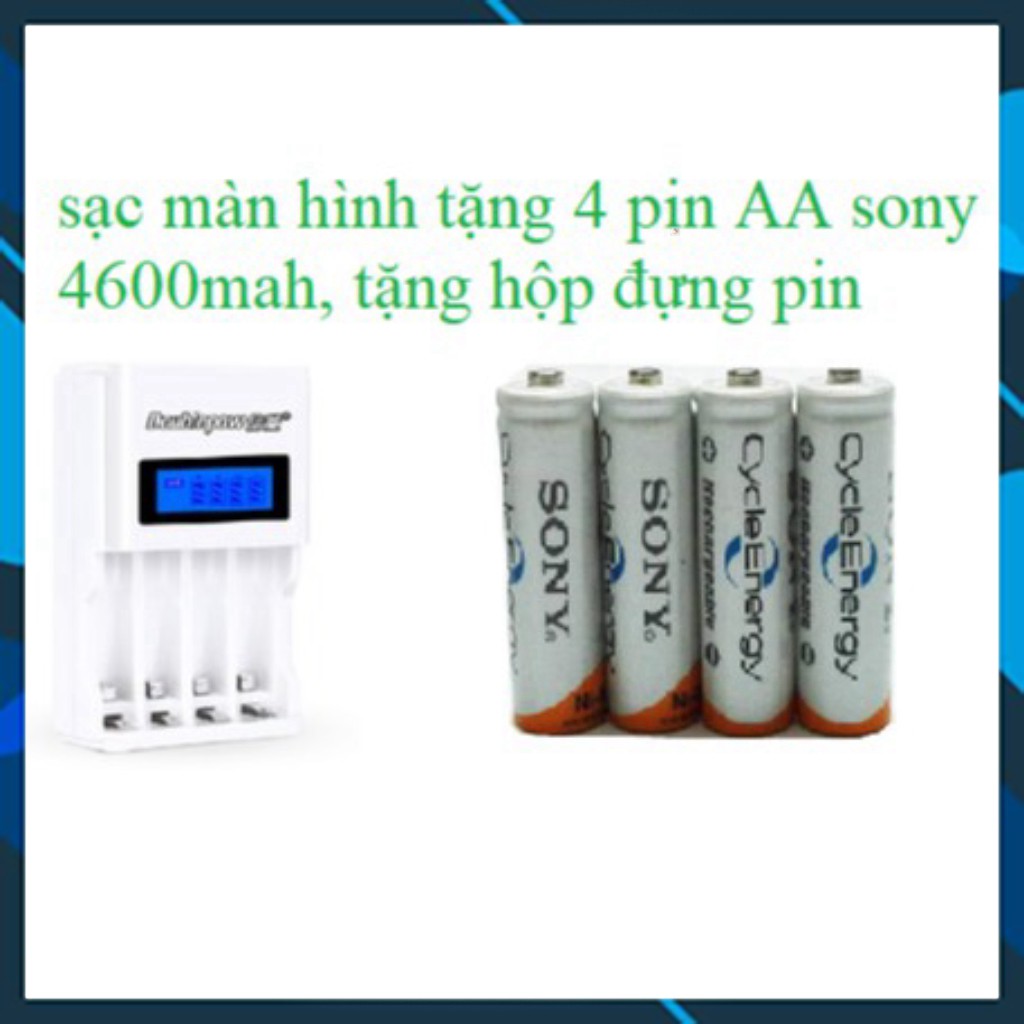 [RẺ VÔ ĐỊCH] Bộ sạc pin AA, AAA màn hình LCD tặng kèm hộp 4 pin sony AA 4600mah