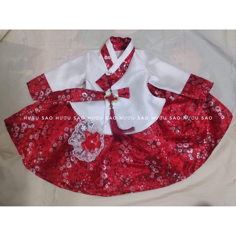 vải gấm hoa đỏ cao cấp may hanbok và áo dài