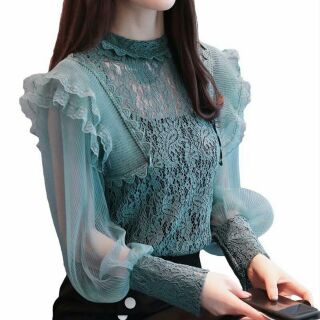 Áo voan nữ cao cấp thiết kế tay bồng duyên dáng, phối ren thanh lịch QCNP260