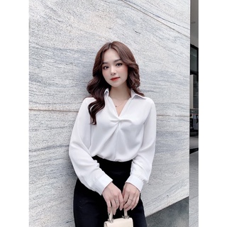 ANU440 - ÁO SƠ MI LỤA CỔ BẺ XOẮN DÀI TAY